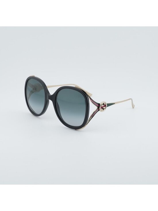 Gucci GG0226S 007 Sunglasses Shiny Black Round Frame, Grey Gradient Lenses main image 8